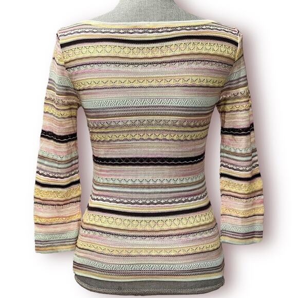Vintage MISSONI Pastel Lace Knit Sweater Top Pink Yellow and Mint - Picture 4 of 11
